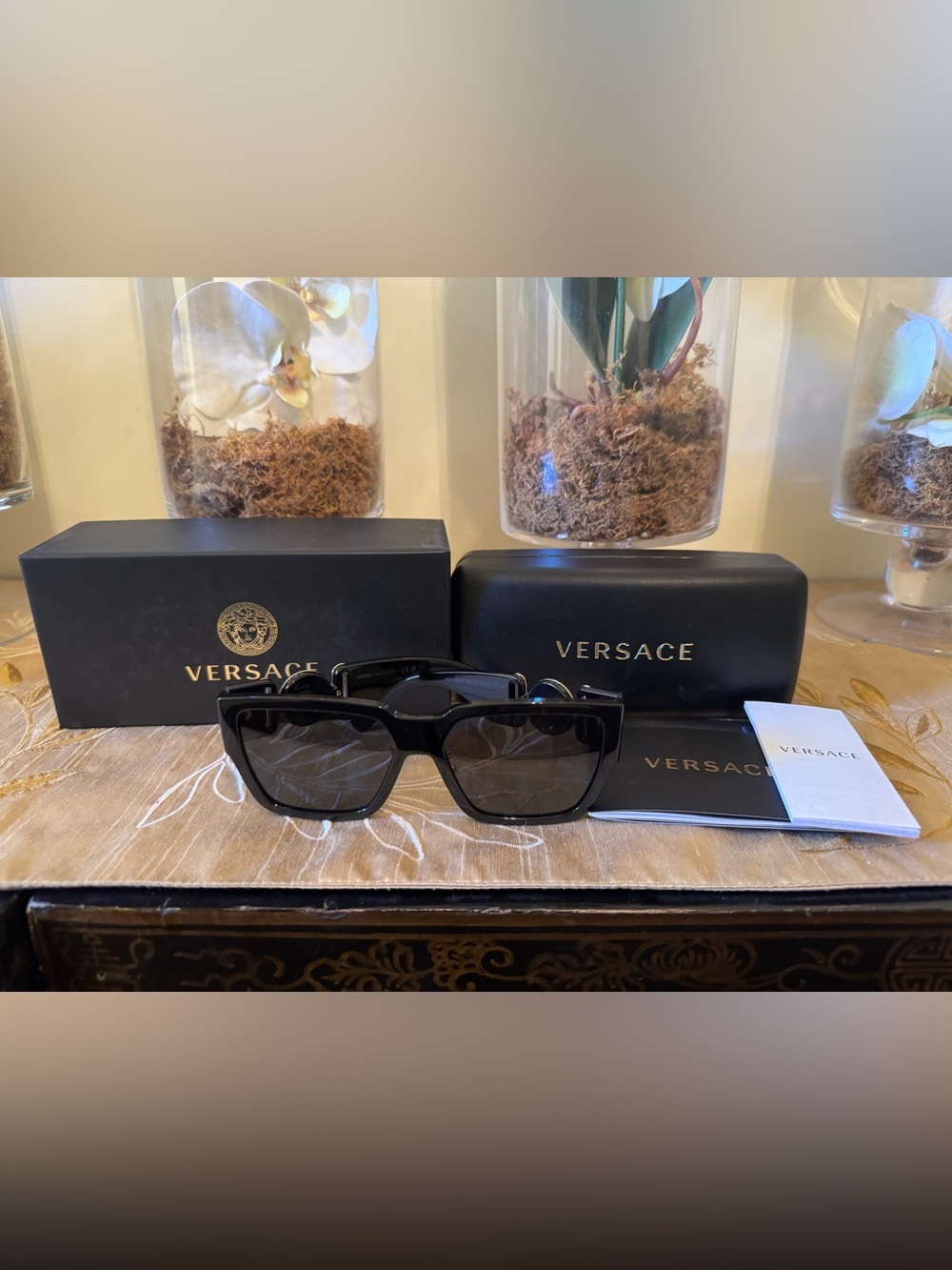 Versace Black Unisex Sunglasses with Dark Lenses
